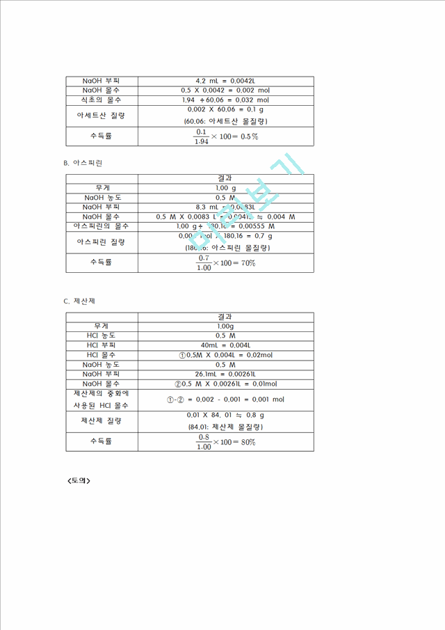 일반화학 실험 생활속의 산-염기 분석 (산염기 적정).hwp