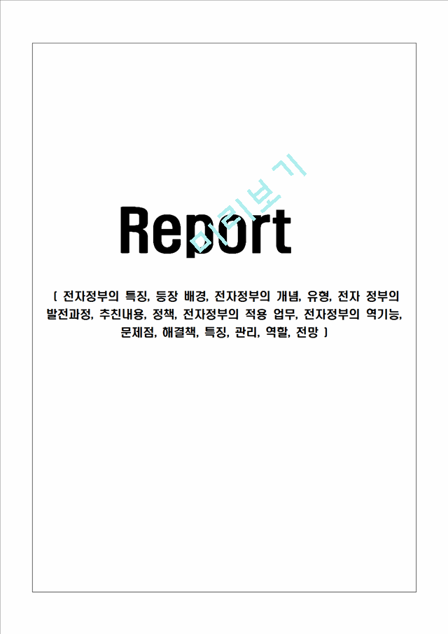 전자정부의 특징, 등장 배경, 전자정부의 개념, 유형, 전자 정부의 발전과정, 추친내용, 정책, 전자정부의 적용 업무, 전자정부의 역기능, 문제점, 해결책.hwp