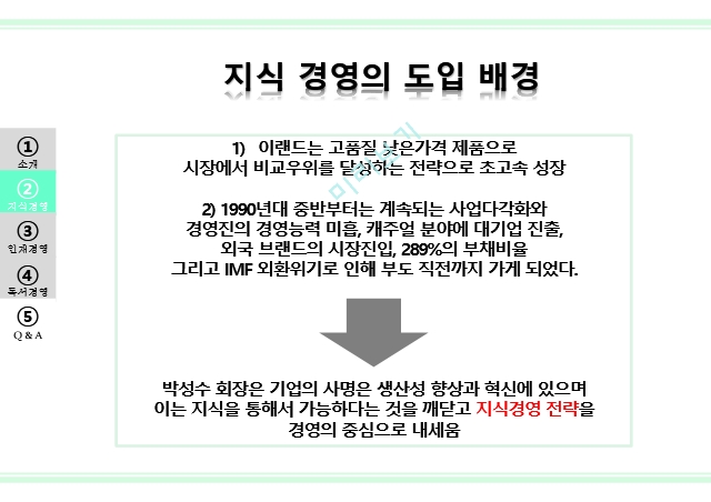 조직과 리더십,이랜드 소개,이랜드 그룹,E-LAND 대표 브랜드,지식 경영의 도입,이랜드 마케팅,이랜드 경영사례.pptx