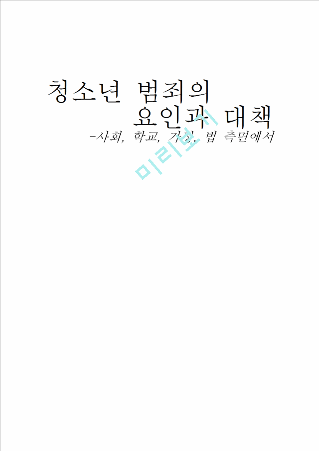 청소년 범죄의 요인과 대책,사회, 학교, 가정, 법 측면에서,청소년 범죄의 심각성.hwp