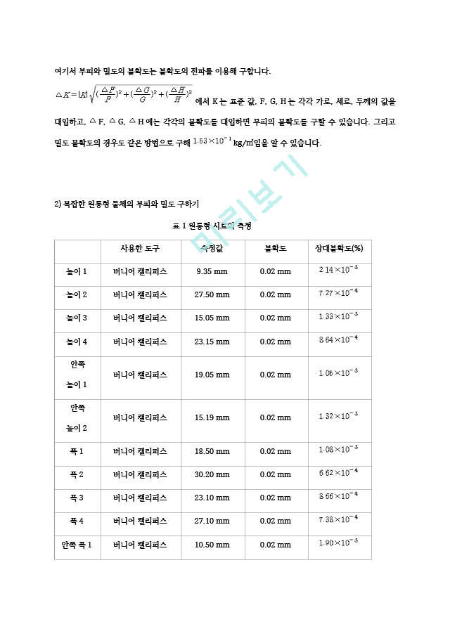 충남대학교 기초물리학실험1 실험101 측정＋및＋오차＋결과보고서.hwp