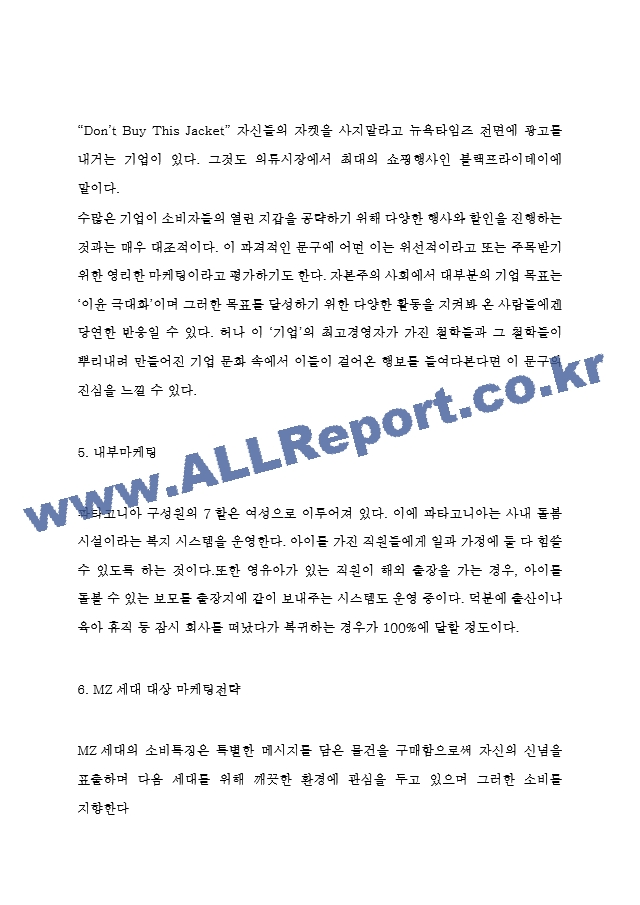 파타고니아 성공전략분석과 마케팅사례 분석 및 파타고니아 기업분석과 시장상황분석.hwp