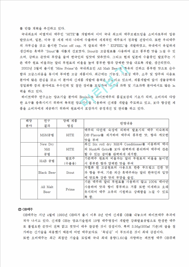 하이트와 두산 비교분석 마케팅.hwp