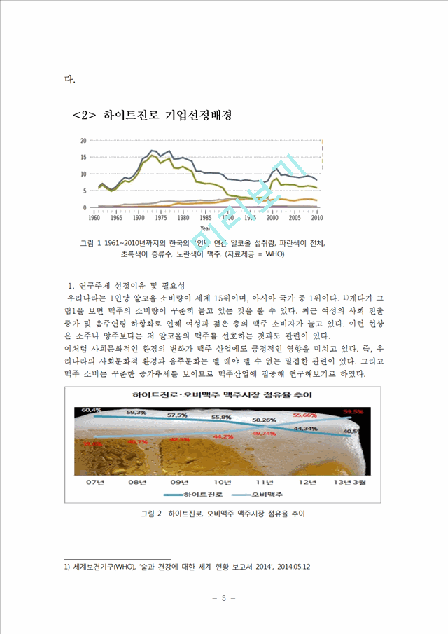 하이트진로 HITE 기업경영분석과 하이트진로 마케팅SWOT,STP,4P전략분석과 문제점분석및 하이트진로 새로운마케팅전략 제안 레포트.hwp