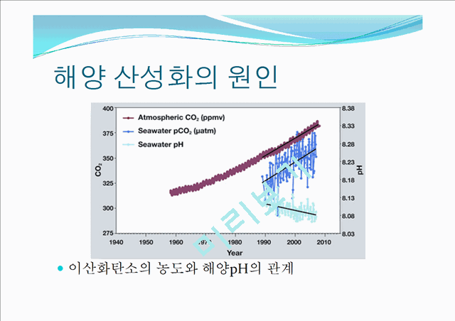 해양산성화의 정의와 원인,실태,피해,예방,완화 및 그외의 해양질병.pptx