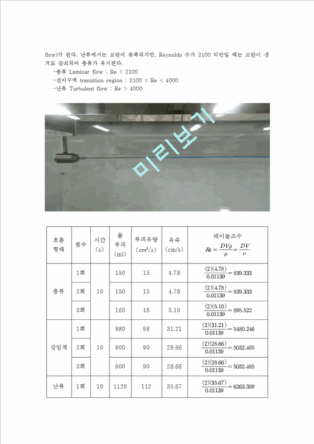 화학공학 실험 - 레이놀즈수 측정.hwp