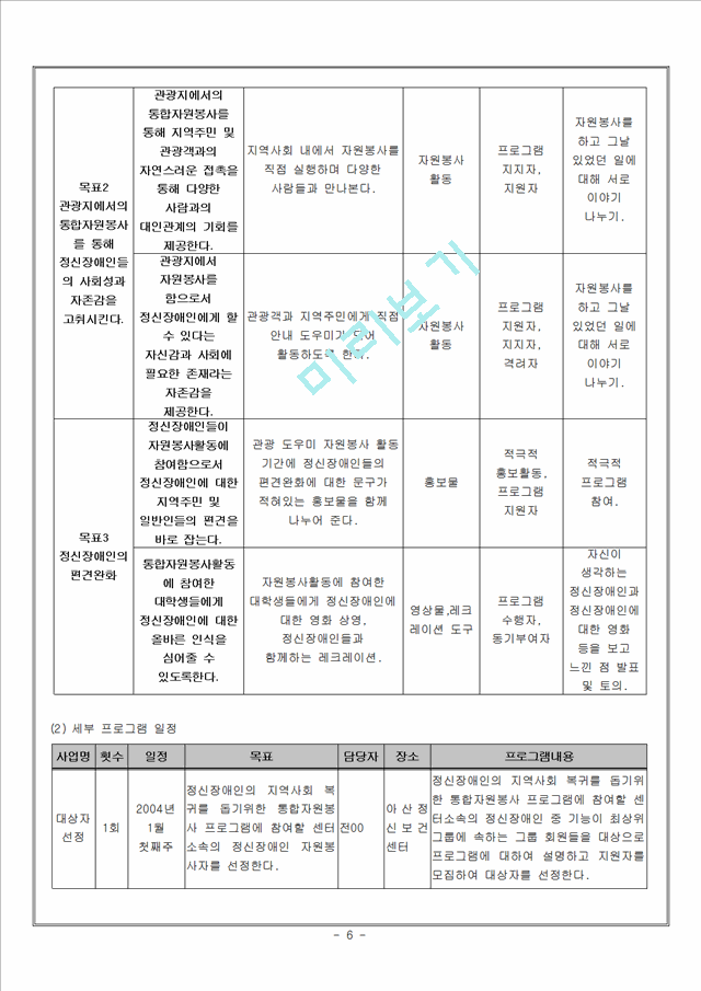 (프로포절) 통합 자원봉사활동을 통한 정신장애인 재활과 편견완화 프로그램.hwp