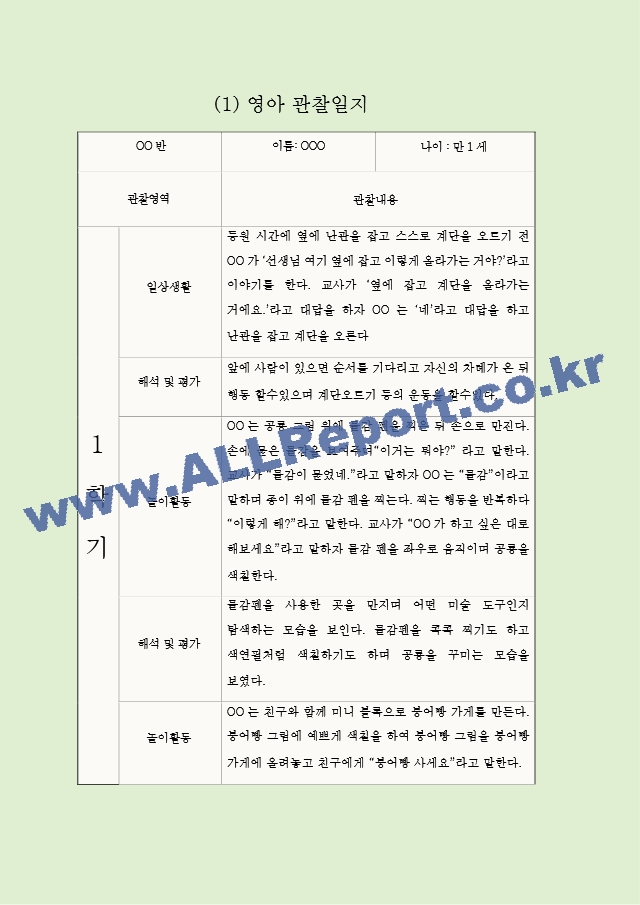 1년 (3월-2월) 만1세 관찰일지와 영역별 발달평가 (10명 20Page 분량 관찰일지).hwp