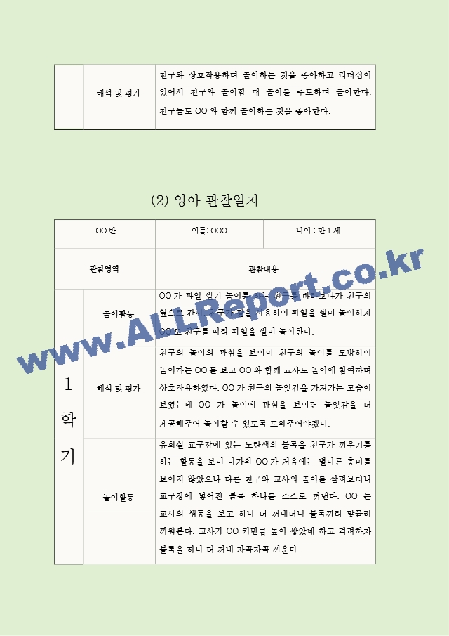 1년 (3월-2월) 만1세 관찰일지와 영역별 발달평가 (10명 20Page 분량 관찰일지).hwp