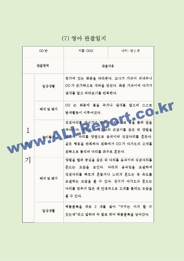 1년 (3월-2월) 만1세 관찰일지와 영역별 발달평가 (10명 20Page 분량 관찰일지).hwp