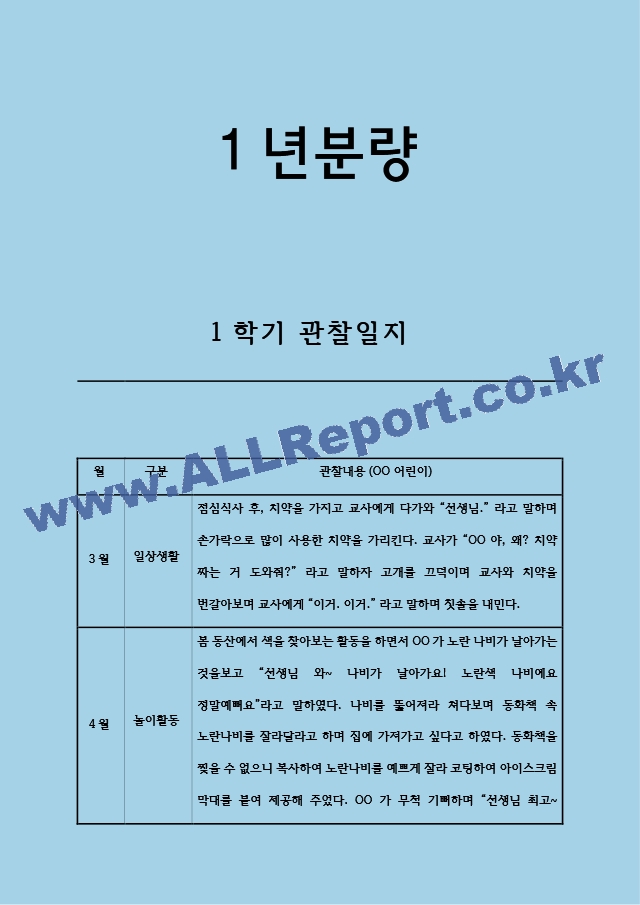 1년치 일상생활,놀이활동 유아 행동 관찰일지 - 만3세.hwp