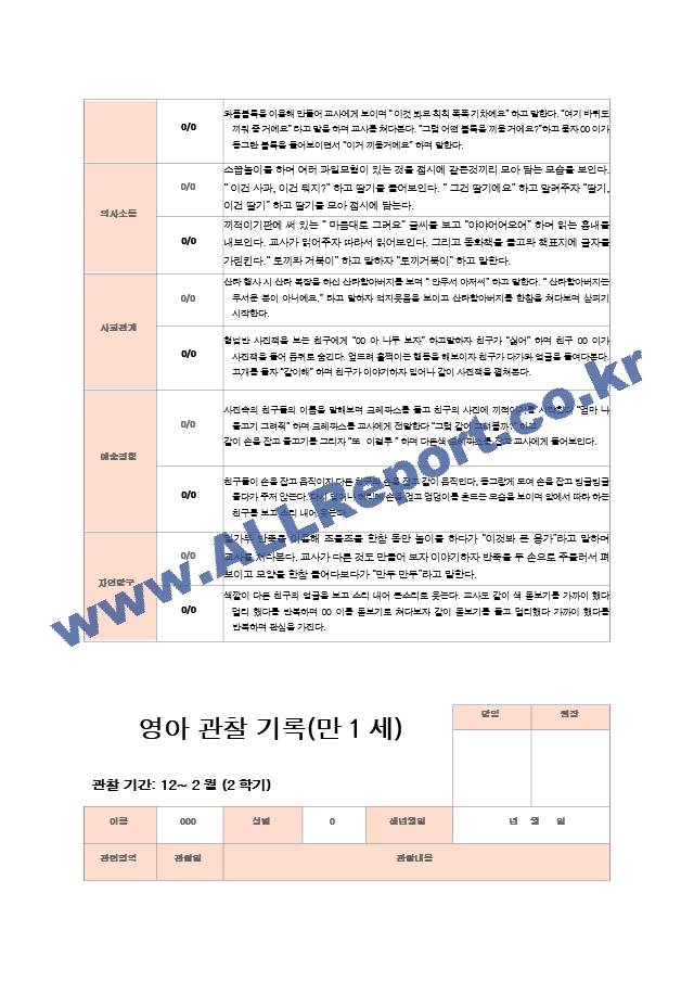 2학기 관찰기록일지 만1세 8명 영역별 2회 관찰작성.hwp