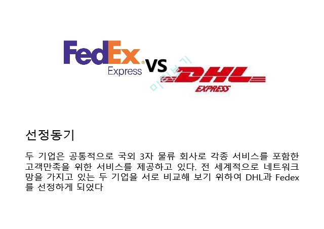 DHL 기업분석,DHL 마케팅사례,DHL 항공 소화물 시장,표적시장선정,FedEx 기업분석,FedEx 비교경영.pptx