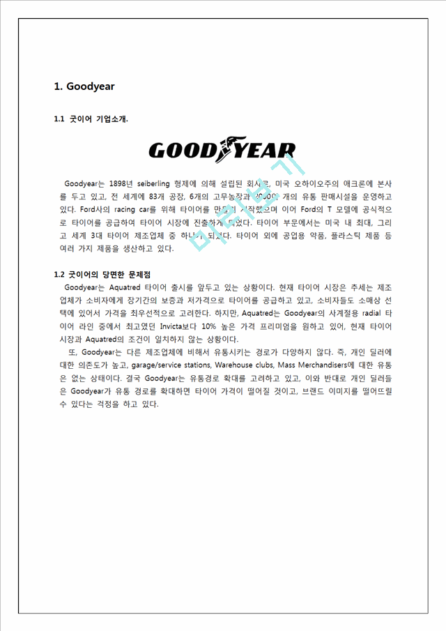 GOODYEAR 굿이어 기업분석및 굿이어 마케팅전략분석과 경영전략제안.docx