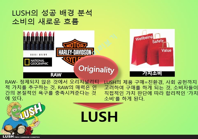 LUSH,러쉬,SWOT분석,STP분석,러쉬만의차별성,러쉬만의경쟁력과성과정리,경쟁사와의 비교를 통한 러쉬의 CSR 마케팅 사례.pptx