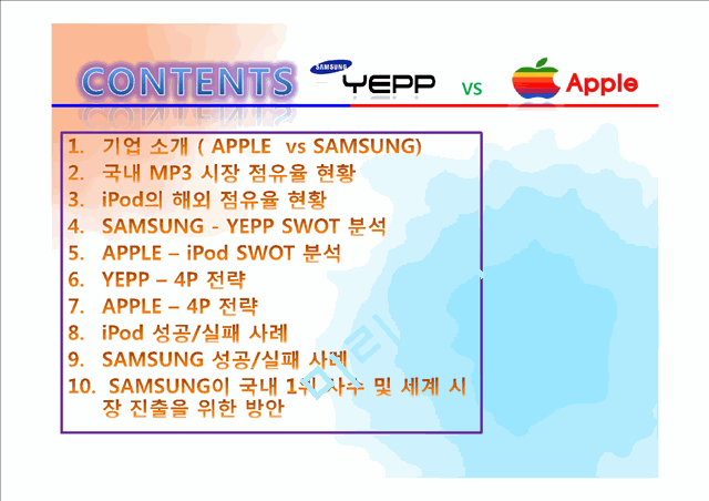 MP3,MP3시장점유율,삼성YEPP,애플iPod,MP3마케팅전략.pptx