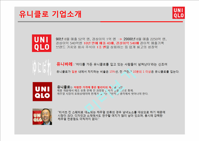 UNIQLO 유니클로 한국진출 마케팅성공사례분석과 성공요인분석및  유니클로 브랜드분석과 유니클로 글로벌전략분석.pptx