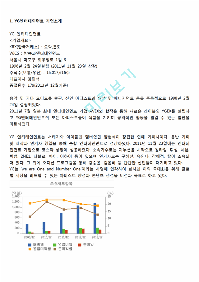 YG엔터테인먼트 마케팅 7P,STP전략분석, YG SWOT분석, YG 기업전략분석및 향후전망 분석레포트.hwp