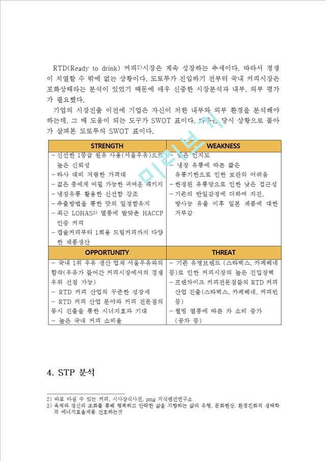 doutor 도토루 한국진출 실패사례분석및 도토루 SWOT,STP분석과 도토루의 한국내 재도약위한 마케팅 4P전략제언 레포트.hwp