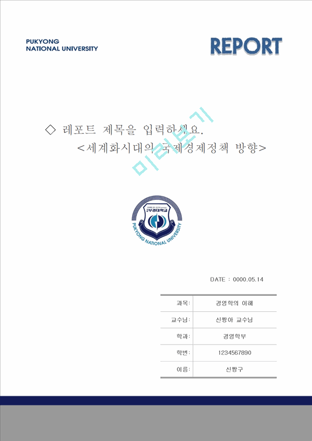 레포트표지 부경대학교유료표지표지